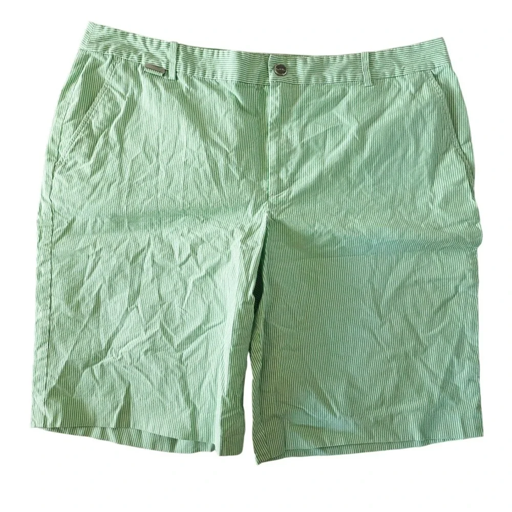 Ralph Lauren Lauren Active 18 Green White Seersucker Striped Shorts NWOT